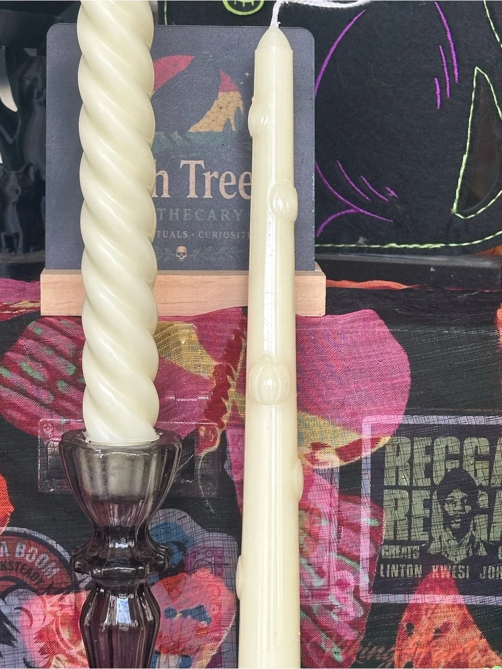 Set of 2 Ivory Taper Candles – Spiral & Pumpkin Detail